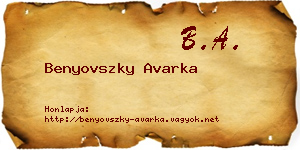 Benyovszky Avarka névjegykártya
